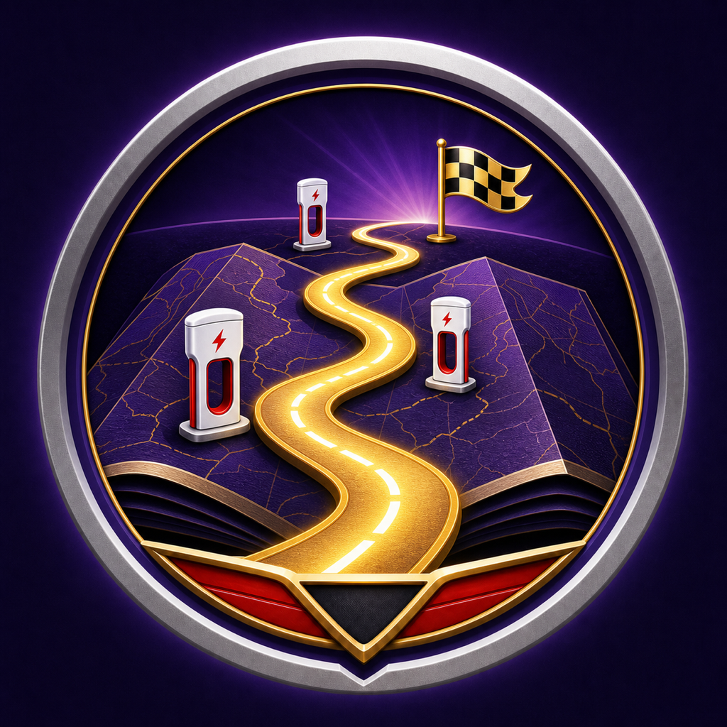 Grand Tour Pass badge with a gold road across a folded map